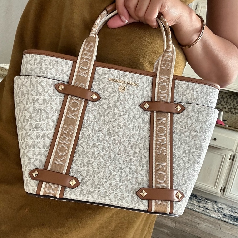 New MK Maeve Signature Logo Small Convertible Open Tote Bag - Picture 4 of 8